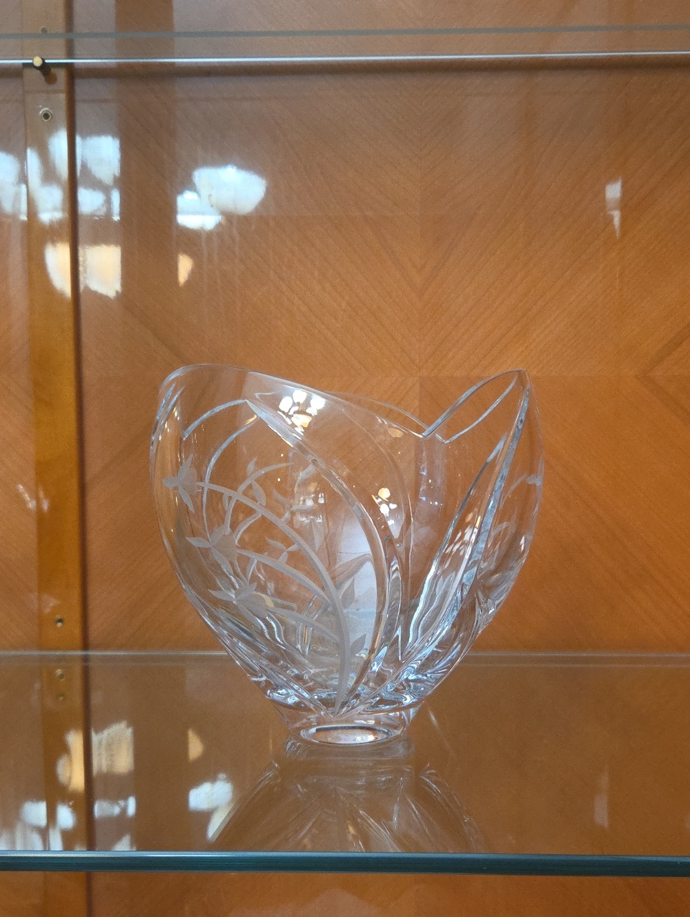 Etched Clear Crystal Floral Vase